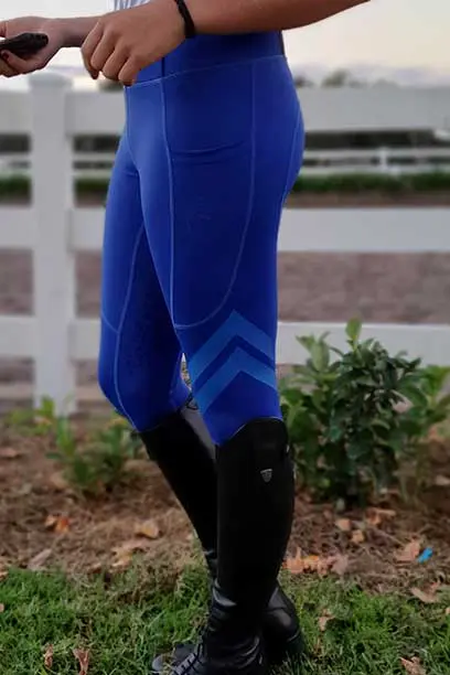 flexion horse riding tights sapphire front left side performa ride