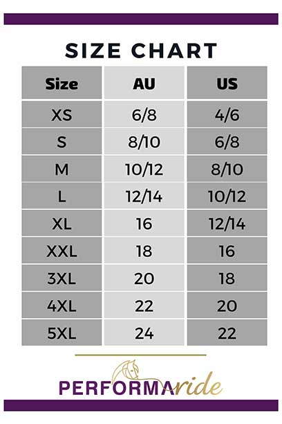size chart performa ride