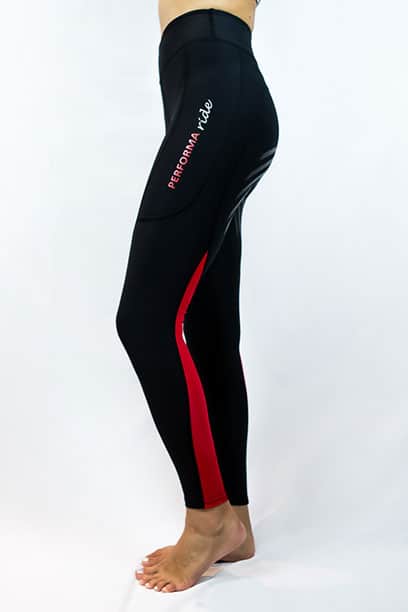 colour block horse riding tights red colour left side performa ride