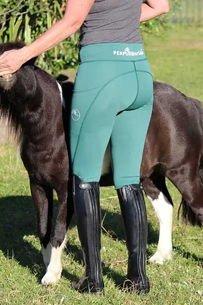double pocket non stick riding tights teal back horse performa ride