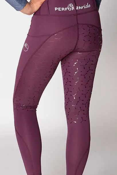 double pocket full seat equestrian riding tights grape back left b performa ride
