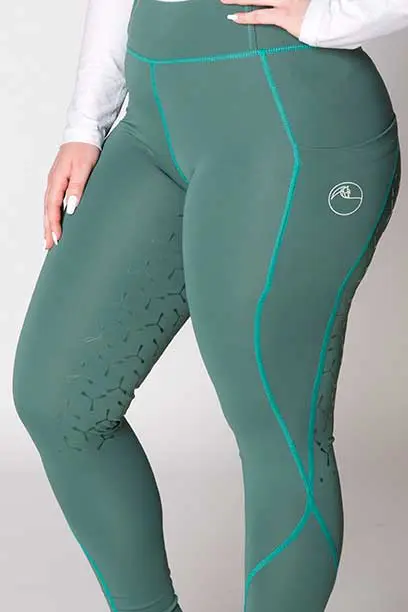 double pocket full seat equestrian riding tights green front left a performa ride