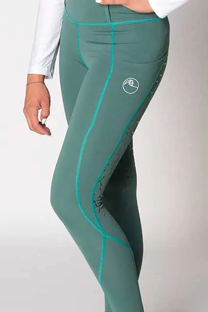 double pocket full seat equestrian riding tights green front left b performa ride