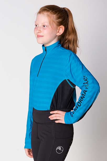 equestrian technical shirt youth aqua black front left performa ride
