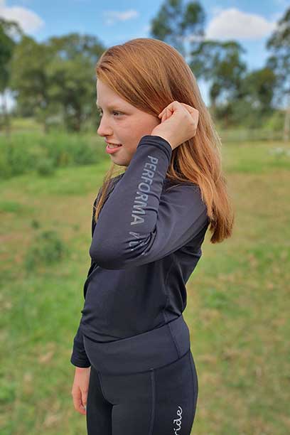 kids equestrian top chill base layer black left side performa ride