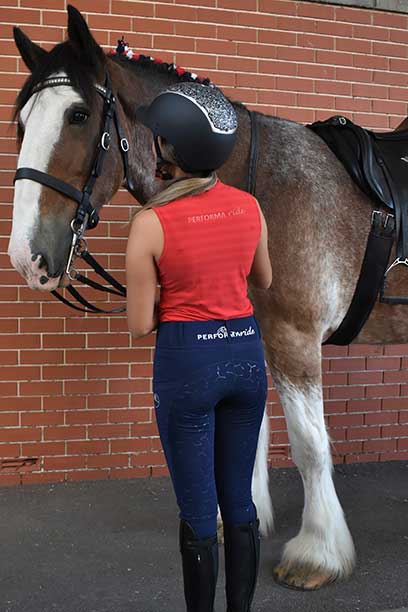 equestrian summer sleeveless top slim fit red back wesley horse performa ride