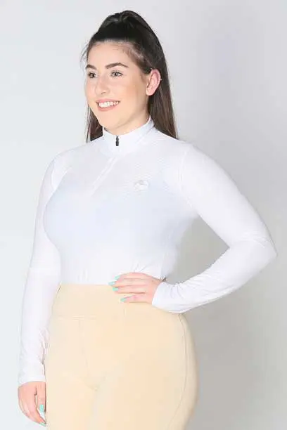 glacier long sleeve slim fit equestrian top adult white front b performa ride