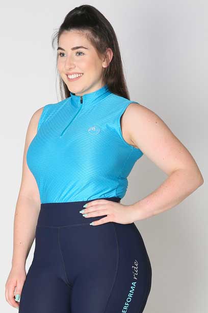 glacier sleeveless slim fit equestrian top blue front b performa ride