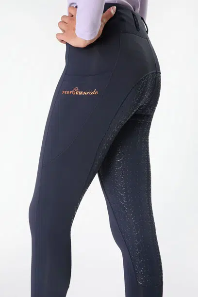 spark horse riding tights navy left close performa ride