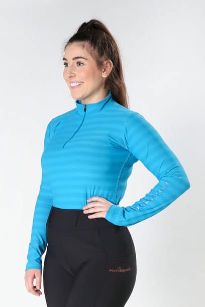 long sleeve summer riding top aqua front left performa ride