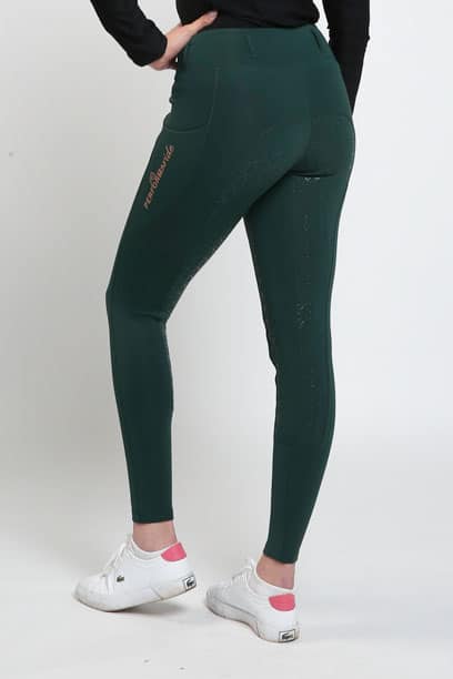 spark horse riding tights forest green back left close up performa ride