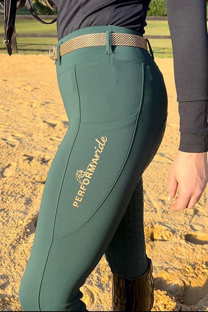 spark horse riding tights forest green left performa ride