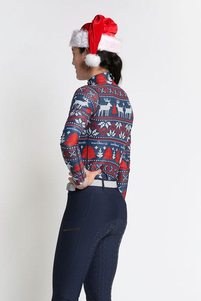 navy ugly christmas riding shirt back left performa ride